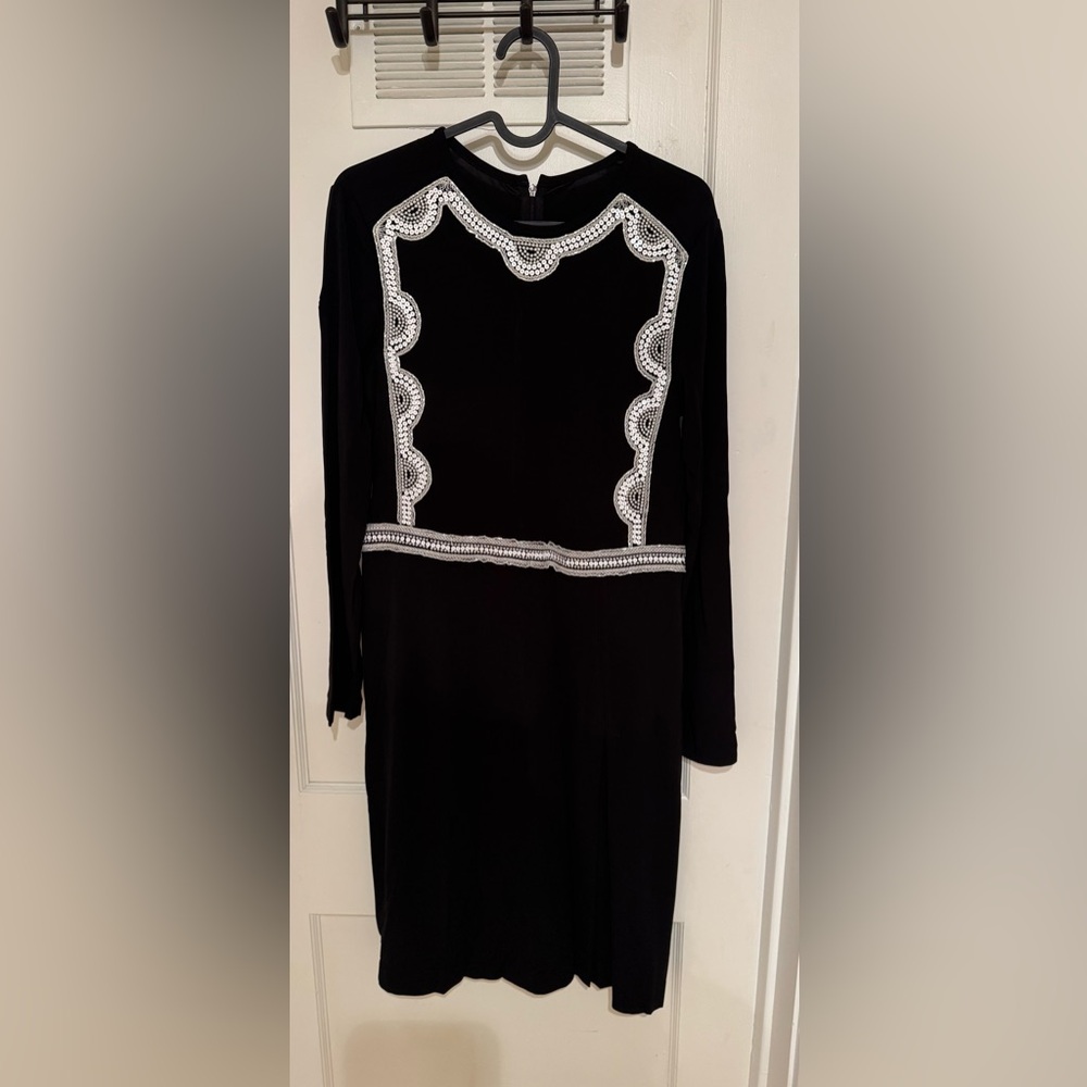 Tory Burch Black Dress with White Sequin Embroidery Detailing - Picture 2 of 6